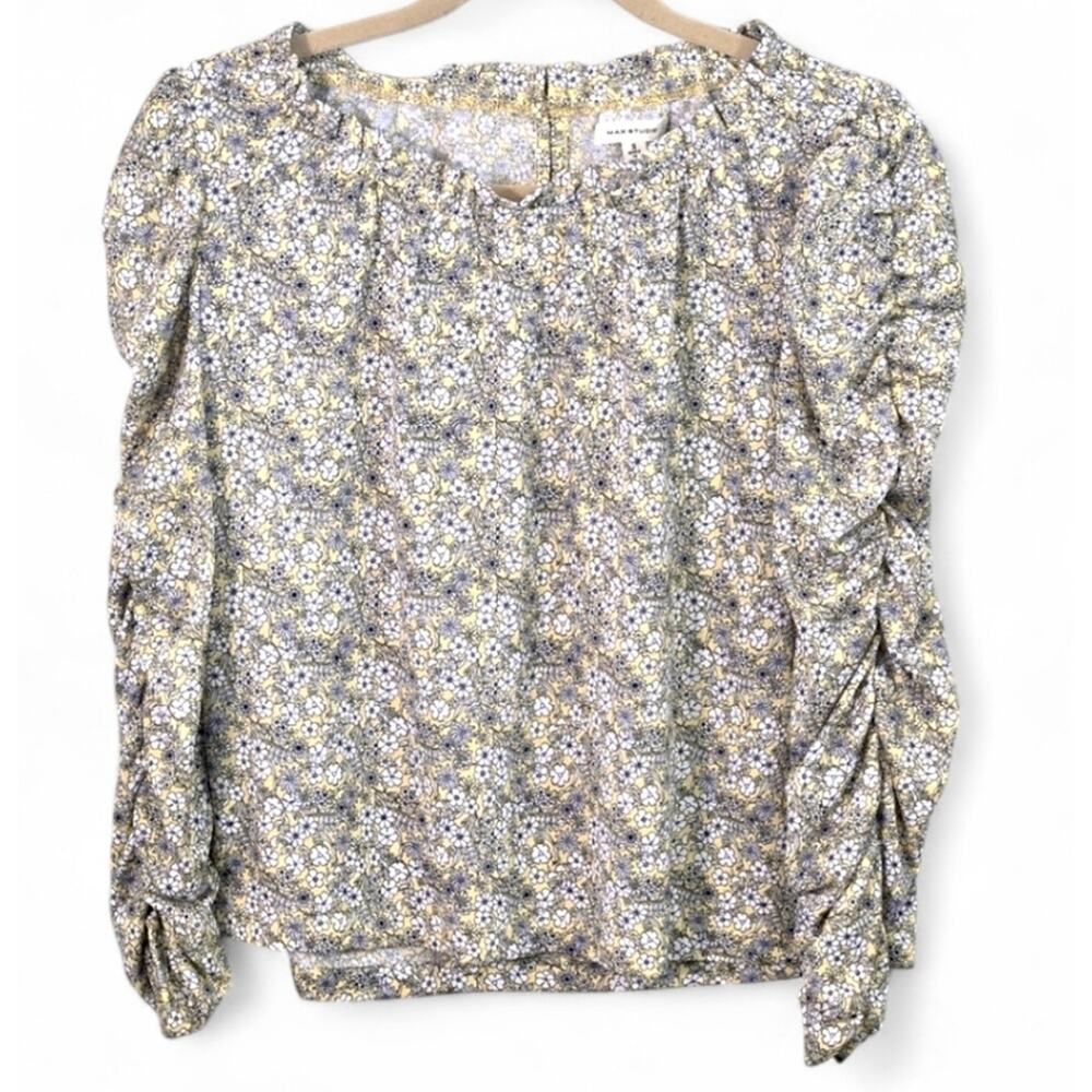 Max Studio Floral Blouse White Yellow Size S Romantic Garden Brunch